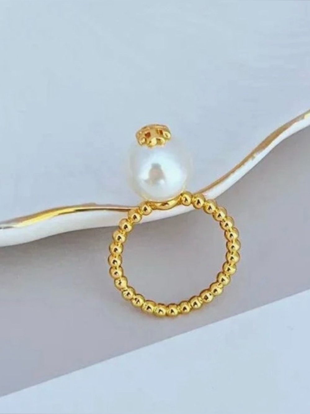 Tory Burch- NWT! Milgrain Beaded Band Pearl Ring Size 7